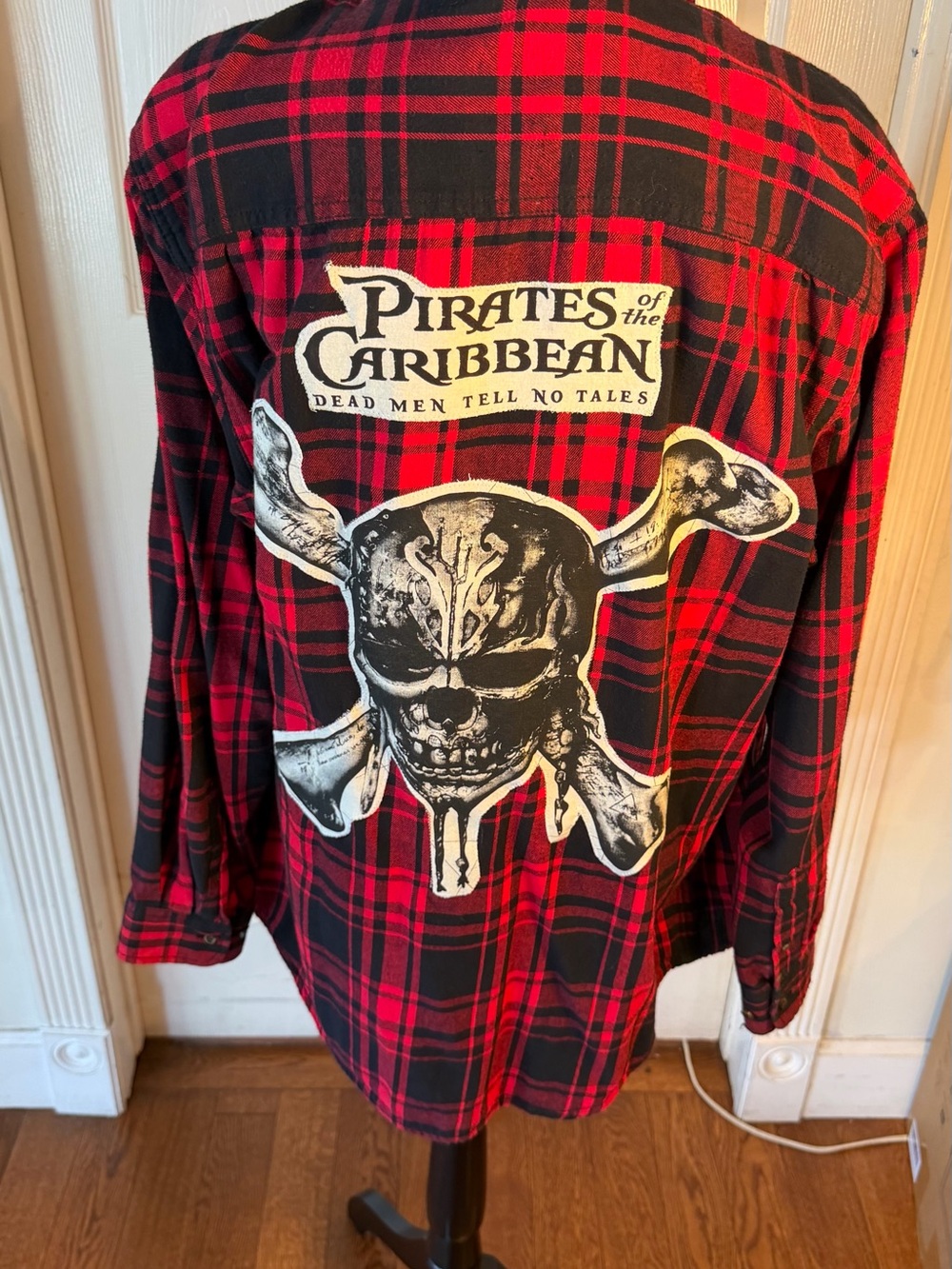 Red POTC Plaid Skull Back Graphic Flannel Shirt